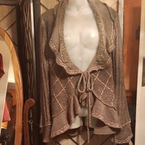 FORLA PARIS Elegant Brown Cardigan with Tie Front